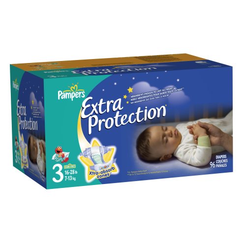 Pampers Extra Protection Nighttime Diapers, Super Pack, Size 3, 96 Count