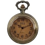 ESS Mens Stainless Steel Case White Dial Amber Front Antique Pocket Watch with Chain WP013