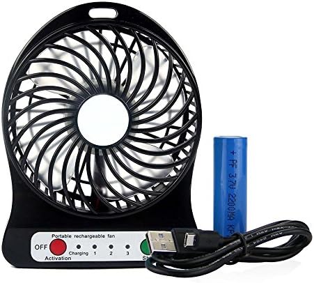 4-inch 3 Speeds Portable Mini USB Rechargeable Desktop Fan wih LED Light (Black)