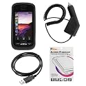 GTMax Rapid Car Charger with IC Chip + USB Data Cable + Black Rubberized Hard Cover Case + LCD Screen Protector for AT&T Samsung Solstice SGH-A887
