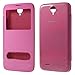 Lenovo A850 Case, Dual Window View Leather Flip Back Housing Cover for Lenovo A850 Housing Replacement (Rose)