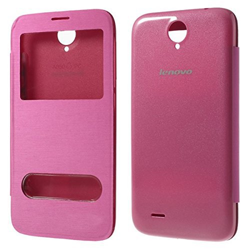 Lenovo A850 Case, Dual Window View Leather Flip Back Housing Cover for Lenovo A850 Housing Replacement (Rose)