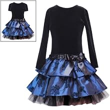 Rare Editions Girl 2T-6X NAVY-BLUE BLACK VELVET FLOCK-FLORAL TAFFETA DROP WAIST L/S Special Occasion Wedding Flower Girl Holiday Party Dress