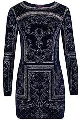 Glittering Beaded Elastane/Velvet/Viscose Long Sleeves Bodycon Dress/Midi Dress 