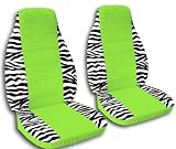 2 Black and white zebra seat covers with a lime green center for a 2008 Ford Focus. Side airbag friendly.
