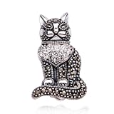 Sterling Silver Marcasite and Crystal Sitting Cat Pin