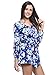 Choies Women's Blue Floral Sweetheart Long Sleeve Tie Waist Romper Playsuit