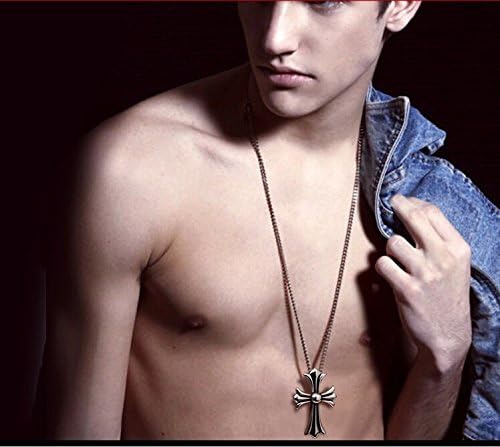 Men Cross Pendant Retro Style Titanium Steel Long Necklace Ornaments Gift Boyfriend (B)