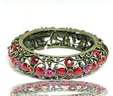Retro Vintage Filigree Ruby Red Crystal Hinged Bangle Bracelet