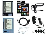 iShoppingdeals - Black/Blue Soft Skin Case + Car Charger + AC Travel Charger + USB Data Cable + Headphone + Screen Protector + Fishbone Keychain for Ectaco Jetbook-Lite eBook Reader