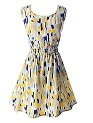 Chiffon Elasticized   Waistline Summer General Print Sleeveless Skater Dress 