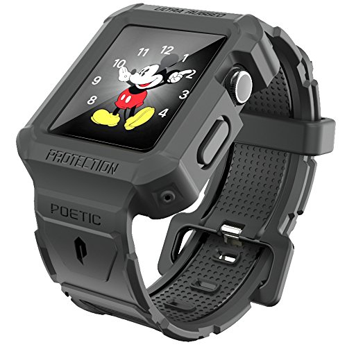 Apple Watch All In One Ultra Rugged Active Workout Case/Band, Poetic [Rugged BAND] Apple Watch 38mm Case+Band Ultimate Shock ProtectionNEW [SPARTAN] [Jet Black] [140mm -190mm Wrist]- Ultra Rugged Protection From Drops And Impact With a Chiseled Desig