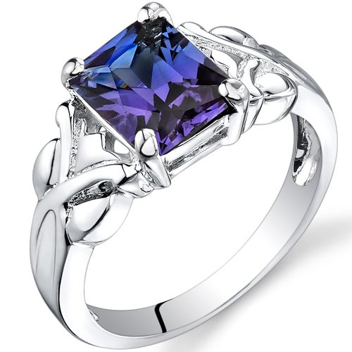 2.75 carats Radiant Cut Alexandrite Ring in Sterling Silver size 7