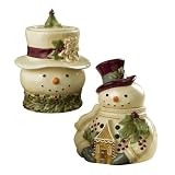 Grasslands Road Deck the Halls 7-Inch Snowman in Top Hat and Holly Leaf Gingerbread House Candy Cookie Jars, Gift Boxed, Set of 4