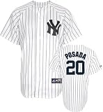 Jorge Posada Jersey: Adult 2009 Majestic Home Pinstripe Replica #20 New York Yankees Jersey - Small