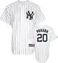 MLB Men's New York Yankees Jorge Posada White/Navy Pinstrps Home Short Sleeve 6 Button Synthetic Replica Baseball Jersey Spring 2012  (White/Navy Pinstrps, Small)