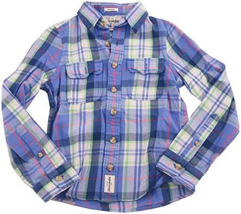 Abercrombie Kids Guys FlannelButton Down Plaid Shirt, Blue/White/Green, Small