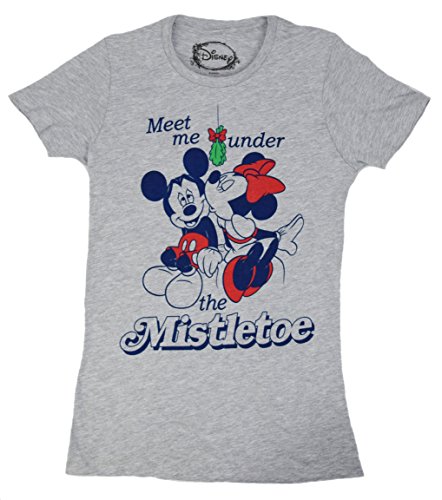 Disney Mickey Minnie Christmas Under Mistletoe Juniors T-shirt