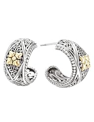 925 Silver Filigree Flower Scroll Earrings with 18k Gold Accents