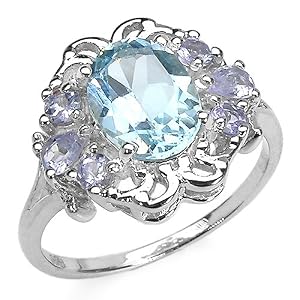 2.25 Carat Genuine Blue Topaz and Tanzanite Sterling Silver Ring by 
