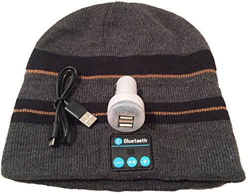 Bluetooth Beanie Washable Hat Knit Music Cap with Speakers &amp; Mic Hands Free Wireless Bluetooth Headphones Headsets for Running Skiing Skating Hiking,Gifts Winter Comfy Grey with Stripes