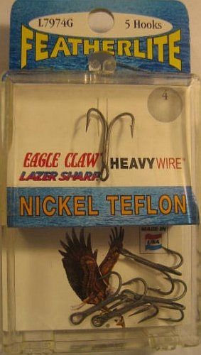 Eagle Claw FeatherLite Lazer Sharp Treble Hooks - Size 4 Image Eagle Claw FeatherLite Lazer Sharp Treble Hooks - Size 4
