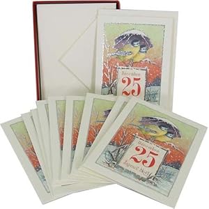 2 Birds December 25 Cavallini Glitter Greetings Boxed Set of 10 Holiday Cards with Envelopes One