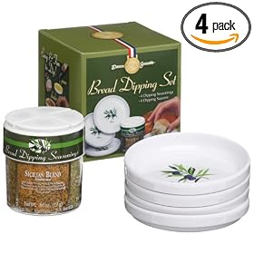 Dean Jacobs 5-piece Melamine Bread Dipping Set, 4-Variety Dipping Seasoning and 4-Count Saucers (Pack of 4)