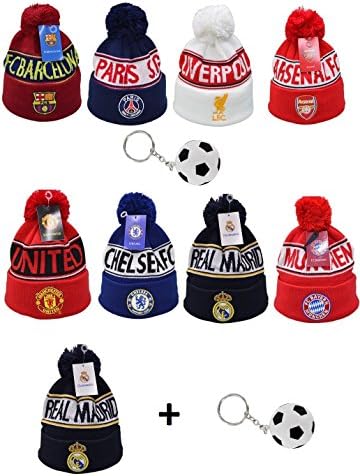 Soccer Fan Beanie Winter Hat with Key Chain by World Sports Fanatics® ✮ All Clubs &amp; Countires ✮ Knit and Cuffed ✮ One Size Fits All (Adult - One Size Fits All, Real Madrid)