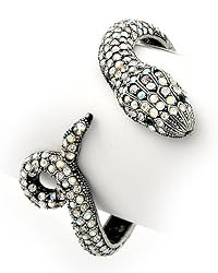Silvertone Aurora Borealis Snake Design Fold-Over Bracelet