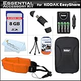 8GB Accessory Kit For Kodak EasyShare Sport C123 Waterproof Digital Camera Includes 8GB High Speed SD Memory Card + 4 AA High Capacity Rechargeable NIMH Batteries And AC/DC Rapid Charger + Hard Case + STRAP FLOAT + USB 2.0 SD Card Reader +Much More