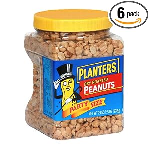 Planters Dry Roasted Peanuts, With Pure Sea Salt, 34.5-Ounce Packages (Pack of 6)