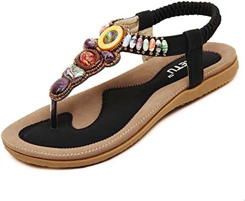 RABBITWOOD Women's Summer Beach Beaded Sandles Black