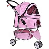 New Pink Pet Stroller Cat Dog Cage 3 Wheels Stroller Travel Folding Carrier T13