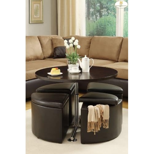 Gas Lift Table with 4 Storage Ottomans Table, End Table By Homelegance 