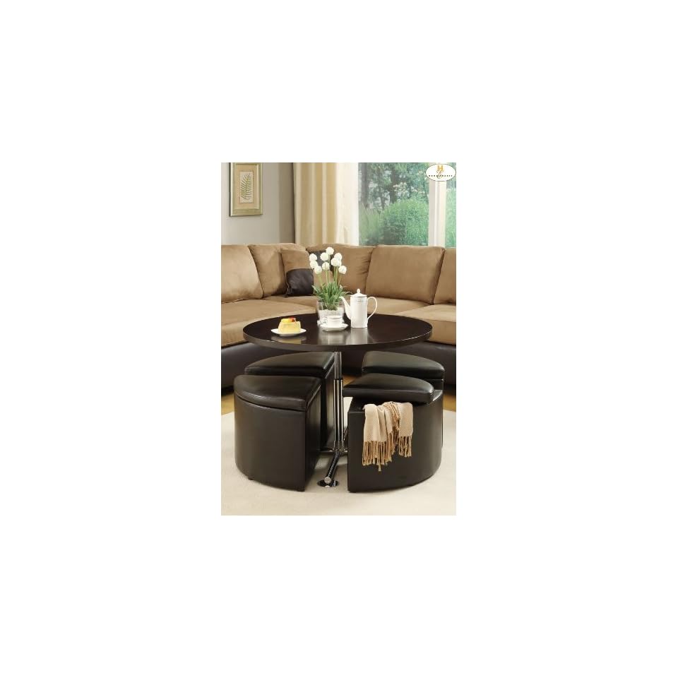 Gas Lift Table with 4 Storage Ottomans Table, End Table By Homelegance 