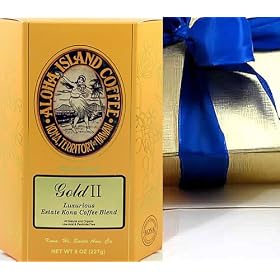 Aloha Island Artisan Handcrafted Kona Coffee Blend in Gold Gift Box, Perfect for Hanukkah by Aloha Island Coffee