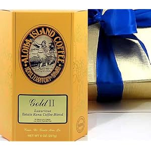 Aloha Island Artisan Handcrafted Kona Coffee Blend in Gold Gift Box, Perfect for Hanukkah by Aloha Island Kona Coffee