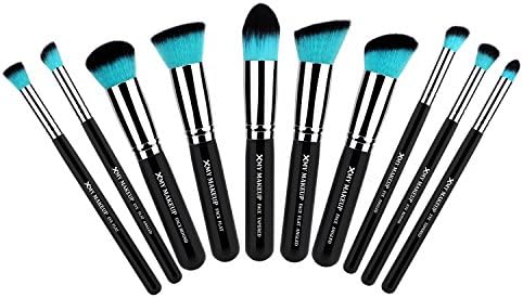 CrazySounds 10pcs Professional Makeup Brushes Brush Cosmetic Set Make up Brushes Eyeshadow Eyebrow Shadow Powder Cosmetics Tools Kit (Silver+Black+Blue)