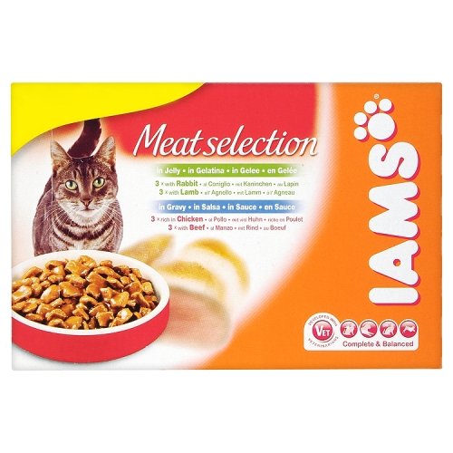 IAMS Adult Meat Selection in Jelly and Gravy Wet Cat Food 12 x 100 g Pouches (Pack of 2)