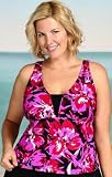 Beach Belle Flower Burst Plus Size V-Insert Tankini Top - Women's Swimsuit Plus Size Swimsuit
