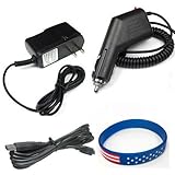 Garmin GPS Nuvi 1350t Accessory Bundle - Car Charger + Home Travel AC Charger + USB Data Cable + Free Stars Stripes Silicone Wristband