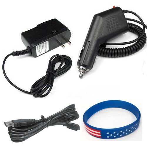 Garmin GPS Nuvi 260w Accessory Bundle - Car Charger + Home Travel AC Charger + USB Data Cable + Free Stars Stripes Silicone Wristband