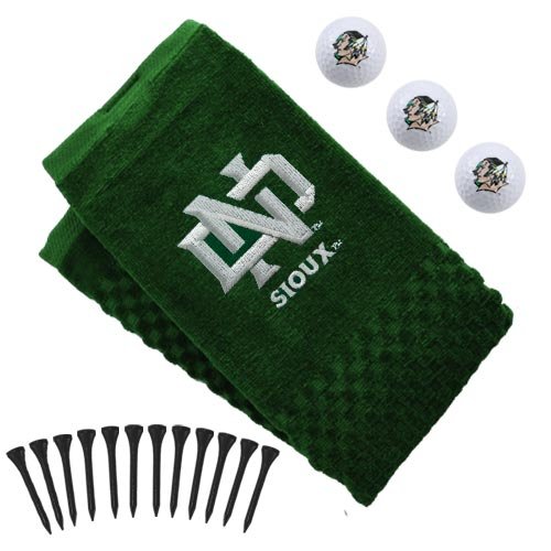 North Dakota Fighting Sioux Embroidered Golf Towel, Golf Balls Tees Gift Set