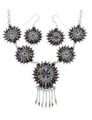 Turquoise Multicolor Sterling Silver Link Necklace Set NS28678