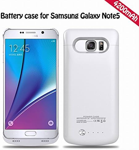Power Charger Case for Samsung Galaxy Note 5,with 4200mah Full Capacity Battery Size,extended Charging Case Battery Pack,backup Power Bank Case for Note5 (White)