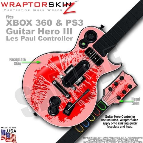 Big Kiss Red on Pink WraptorSkinz Skin fits XBOX 360 & PS3 Guitar Hero III Les Paul Controller (GUITAR NOT INCLUDED)