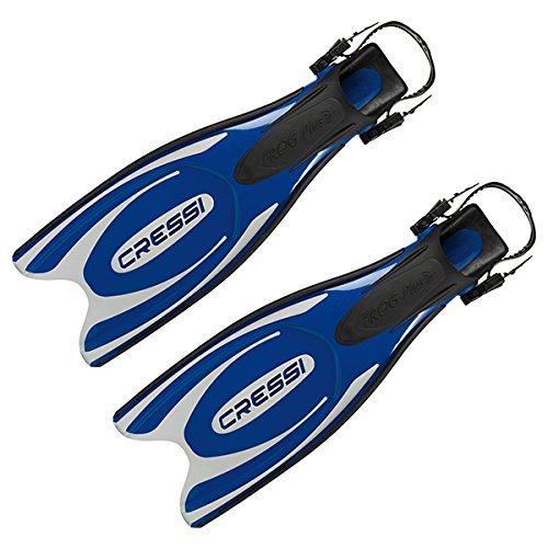 Cressi Frog Plus Open Heel Scuba Diving Fins, Blue/Silver L/XL