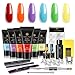 6 Rainbow Colors Poly Gel Nail Kit with Slip Solution, Saviland Nail Builder Gel Set Quick Building Extension Glue with Base Top Coat Nail Forms File Brush(30ml, Pink Series, Yellow, Blue)