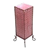 EXP Handmade Natural Bamboo Lattice Table / Desk Lamp With Fuchsia Silk Liner